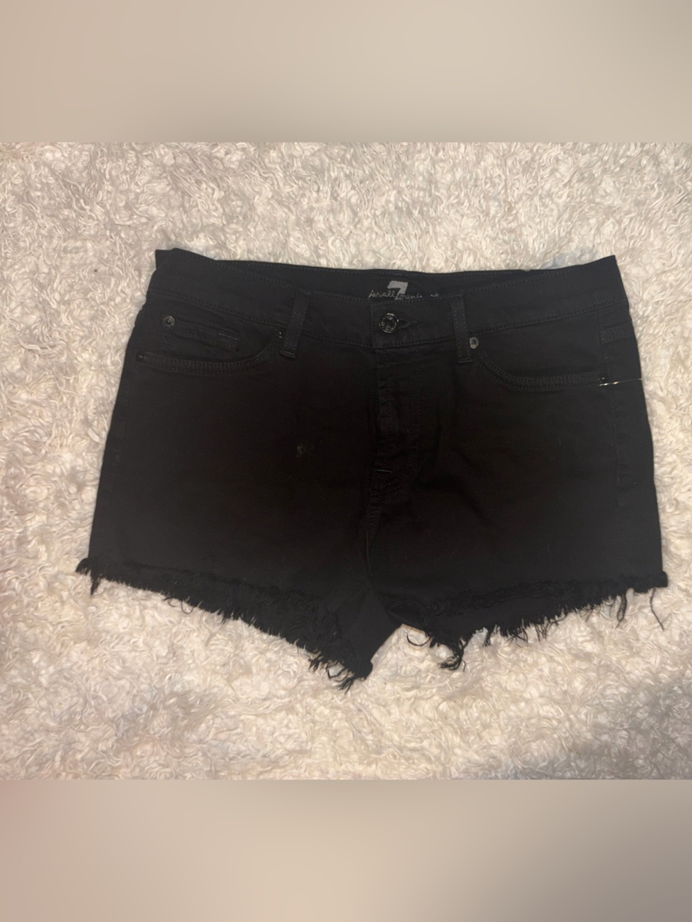 7 for all mankind black stretch denim cutoff jean shorts 28